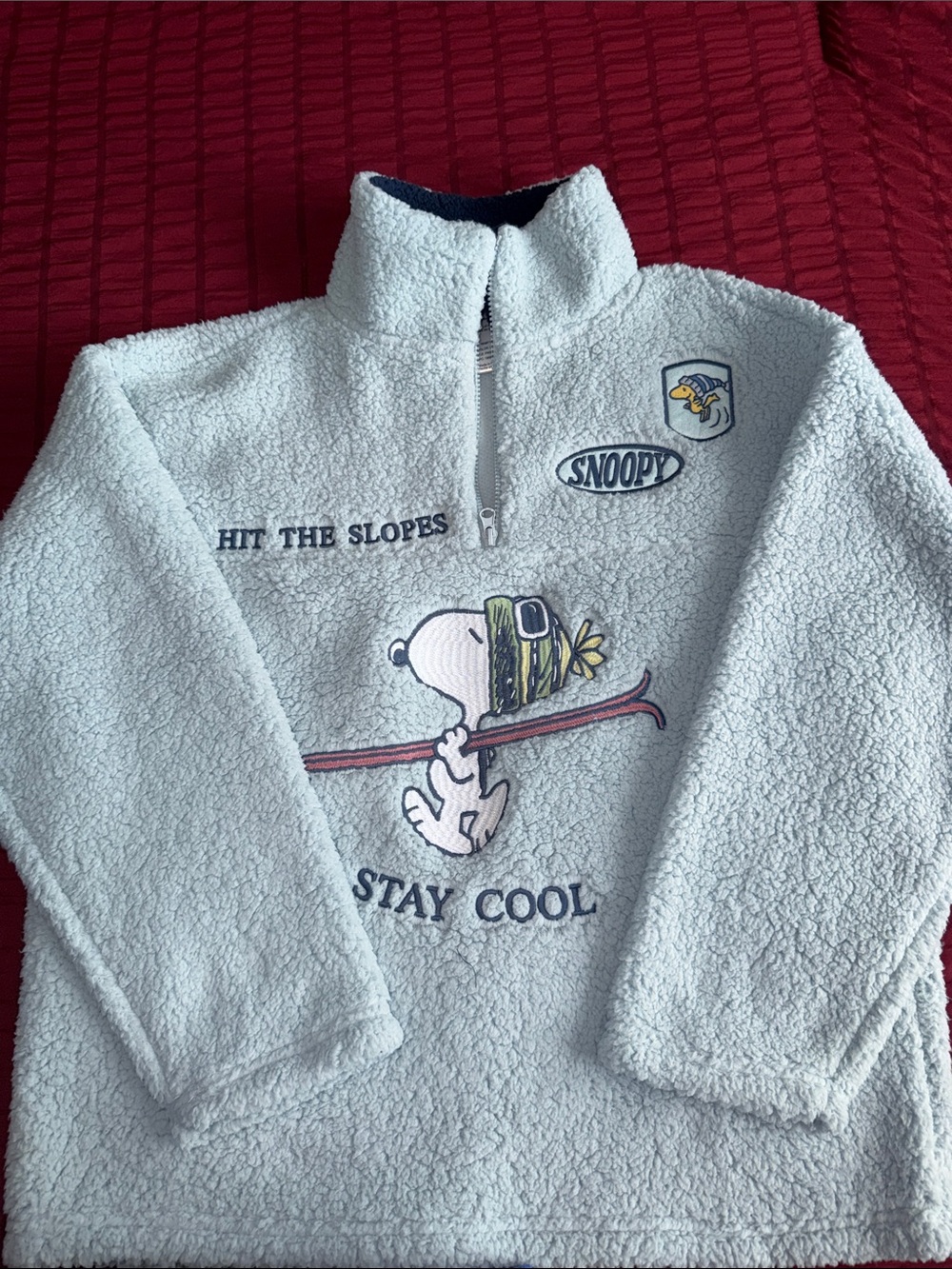 Peanuts Snoopy Sherpa Pullover - White with Navy & Red Details